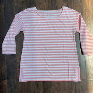 Talbots XS 3/4 Length Sleeve Striped Shirt pink & White fitted